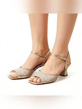Steve Madden Ankle Strap Pep Toe Rhinestone Sandals Heels Girls Size 5 Youth